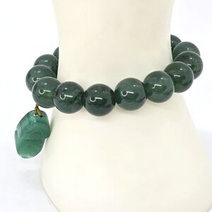 Genuine Stone Green Aventurine, Jade color round beads with a carved piece